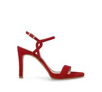 Lodi Sandalias de Mujer para Ocasiones Especiales. Diseño Sencillo y Elegante con Tira Delantera y Pulsera al Tobillo. Tacón Fino de 9.5 cm y Plataforma de 1.8 cm. Serie INCANNES. Color Rojo