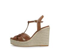 Lodi Sandalias de Plataforma para Mujer. Cómodas Cuñas de Yute de 11.5 cm y Plataforma de 3.5 cm. Diseño Sencillo y Elegante con Cierre de Hebilla. Serie YUNARI. Marrón. Fabricado en España.