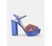 Lodi Sandalias de tacón Titur de mujer con plataforma tiras cruzadas y tacón bloque. Azul 40