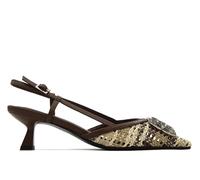 Lodi - Zapato de salón Destalonado,tacón Kitten,de Piel y Tela,con pedrería,de Rejilla,Calado,Elegante para: Mujer Color: Tabaco Talla:38