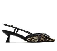 Lodi - Zapato de salón Destalonado,tacón Kitten,de Piel y Tela,con pedrería,de Rejilla,Calado,Elegante para: Mujer Color: Negro Talla:38