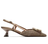 Lodi - Zapato de salón Destalonado,tacón Kitten,de Piel y Tela,con pedrería,Elegante para: Mujer Color: Natural Talla:37