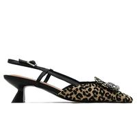Lodi - Zapato de salón Destalonado,tacón Kitten,de Piel y Tela,con pedrería,Elegante para: Mujer Color: Leopardo Talla:36