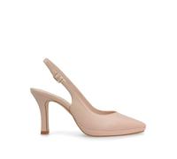 Lodi Zapatos de Salón para Mujer. Diseño Sencillo y Elegante. Destalonados en Piel con Tacón Fino de 9 cm y Plataforma de 1.2 cm. Cierre con Hebilla Metálica. Punta Fina y Escote en Pico. Serie Licto