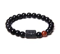 LODMLOER Aries 12 Constellation Zodiac Signs Beads Bracelet - Pulsera para Parejas Natural Black Onyx Stone Elástico Charm Bracelet para Mujeres Hombres Regalo De Cumpleaños,Aries