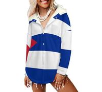 LODMLOER Chaqueta de Forro Polar para Mujer Bandera Cubana En América del Norte Sudadera con Capucha de Invierno Cálido Chaqueta de Lana con Bolsillos, Azul