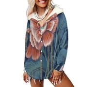 LODMLOER Chaqueta de Forro Polar para Mujer Flores Colgantes Sudadera con Capucha de Invierno Cálido Estilo Retro Chaqueta de Lana con Bolsillos, Azul Marino