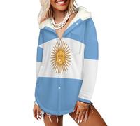 LODMLOER Chaqueta Mujer Invierno Polar Bandera De La República Argentina Sudaderas Mujer con Capucha Abrigo Forro Polar Cálido Sudadera Borreguito con Bolsillos, Azul Claro