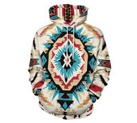 LODMLOER Hombre Sudaderas con Capucha Geometría Tradicional 3D Sweatshirt Hoodies Tribus Nativas Americanas Jersey Informal de Manga Larga Ropa Deportiva Divertida con Bolsillos