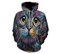 LODMLOER Hombre Sudaderas con Capucha Impresión 3D Lindo Gato Garabato Hoodie Arte Callejero Jersey Informal de Manga Larga Disfraz Ropa de Calle con Bolsillo