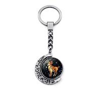 LODMLOER Llavero Luminoso De 12 Constelaciones - Llavero Cabujón De Cristal De Luna Giratorio De Doble Cara A La Moda, Leo Virgo Libra Escorpio Sagitario Signos Del Zodiaco Llaveros Joyas,Aries