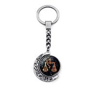 LODMLOER Llavero Luminoso De 12 Constelaciones - Llavero Cabujón De Cristal De Luna Giratorio De Doble Cara A La Moda, Leo Virgo Libra Escorpio Sagitario Signos del Zodiaco Llaveros Joyería,Libra