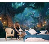 LODMLOER Papel Pintado Efecto 3D Árboles De Fantasía Salón Dormitorio - Sin adhesivo - Fotomural de Pared en Tejido No Tejido Decorativo Sendero Forestal De Piedra Decoración de Pared 400x280cm
