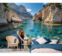 LODMLOER Papel Pintado Efecto 3D Paisaje De La Bahía Salón Dormitorio - Sin adhesivo - Fotomural de Pared en Tejido No Tejido Decorativo Acantilados Cañones Decoración de Pared 450x315cm