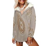 LODMLOER Sudadera con Capucha de Invierno Tribus Africanas Chaqueta de Forro Polar para Mujer Patrón Peris Chaqueton Borreguito Tallas Grandes Abrigo Cálido Largo con Bolsillo, Color Tierra