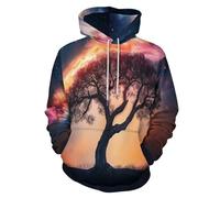 LODMLOER Sudadera con Capucha para Hombre Árbol De La Colina Sweat Hood de Manga Larga Impresión 3D Cielo Estrellado De Fantasía Hoodie Ropa Deportiva Pullover con Bolsillo, Tallas Grandes