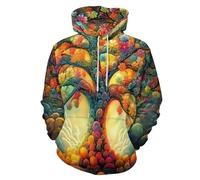 LODMLOER Sudadera con Capucha para Hombre Árboles De Flores Coloridas Sweat Hood de Manga Larga Impresión 3D Estilo De Fantasía Hoodie Ropa Deportiva Pullover con Bolsillo, Tallas Grandes