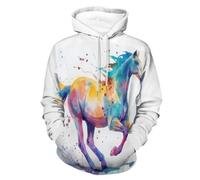 LODMLOER Sudadera con Capucha para Hombre Caballos Corriendo Sweat Hood de Manga Larga Impresión 3D Pintura De Acuarela De Ensueño Hoodie Ropa Deportiva Pullover con Bolsillo, Tallas Grandes