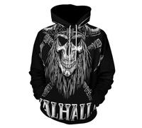 LODMLOER Sudadera con Capucha para Hombre Cráneo Vikingo Sweat Hood de Manga Larga Impresión 3D Guerrero Vikingo Hoodie Ropa Deportiva Pullover con Bolsillo, Tallas Grandes