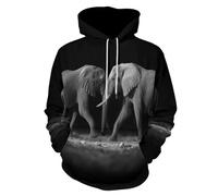 LODMLOER Sudadera con Capucha para Hombre Elefantes Africanos Sweat Hood de Manga Larga Impresión 3D Fotografía En Blanco Y Negro Hoodie Ropa Deportiva Pullover con Bolsillo, Tallas Grandes