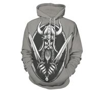 LODMLOER Sudadera con Capucha para Hombre Guerrero Vikingo Sweat Hood de Manga Larga Impresión 3D Estilo Retro Hoodie Ropa Deportiva Pullover con Bolsillo, Tallas Grandes