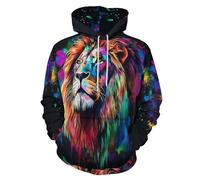 LODMLOER Sudadera con Capucha para Hombre León Africano Sweat Hood de Manga Larga Impresión 3D Efecto De Goteo De Pintura Hoodie Ropa Deportiva Pullover con Bolsillo, Tallas Grandes