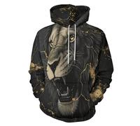LODMLOER Sudadera con Capucha para Hombre León Enojado Sweat Hood de Manga Larga Impresión 3D Pintura De Grietas De Mármol Hoodie Ropa Deportiva Pullover con Bolsillo, Tallas Grandes