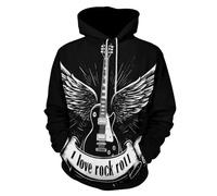 LODMLOER Sudadera con Capucha para Hombre Música Rock Sweat Hood de Manga Larga Impresión 3D Logotipo Retro Hoodie Ropa Deportiva Pullover con Bolsillo, Tallas Grandes