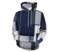 LODMLOER Sudadera con Capucha para Hombre Rectángulos Que Se Intersecan Sweat Hood de Manga Larga Impresión 3D Geometría Abstracta Hoodie Ropa Deportiva Pullover con Bolsillo, Tallas Grandes