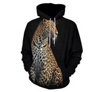 LODMLOER Sudadera con Capucha Unisex Retrato De Leopardo udadera con Capucha de Manga Larga Animales Salvajes Pullover Hoodie Deportiva con Bolsillo