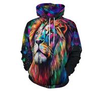 LODMLOER Sudadera Deportiva de Manga Larga con Estampado León Africano Sudadera para Hombre Arte Pop Suave Sweatshirt con Bolsillo para Gimnasio y Entrenamiento