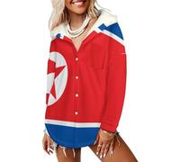 LODMLOER Sudadera Invierno con Capucha de Forro Polar Mujer Bandera De Corea del Norte Cálido Hoodies a Manga Larga Felpa Sudadera con Bolsillos, Rojo