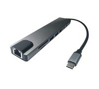 Lodokdre Adaptador USB C Hub USB C 8 en 1 Hub USB-C a RJ45 puertos USB 3.0 lector de tarjetas SD/TF USB C PD carga rápida para
