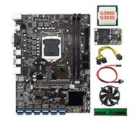 Lodokdre B250C - Placa base de minería GPU de 12 tarjetas, CPU, ventilador, 4G DDR4 RAM, 128G SSD+ cable, cable de conmutación 12XUSB3.0 LGA1151 DDR4 MSATA