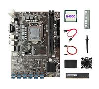 Lodokdre Placa base B250C ETH Miner 12USB+G4900 CPU+DDR4 8GB RAM+128G SSD+ventilador+cable +cable interruptor+grasa térmica + deflector