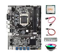 Lodokdre Placa base B75 8USB ETH Mining 8XUSB+CPU+deflector + cable + cable de interruptor + ventilador RGB LGA1155 B75 USB BTC Miner placa base
