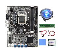 Lodokdre Placa base B75 BTC Miner 8XUSB+G530 CPU+DDR3 8G 1600Mhz RAM+ventilador de refrigeración de CPU + cable , cable de interruptor + almohadilla térmica