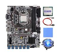 Lodokdre Placa base B75 de 12 tarjetas GPU BTC Mining + CPU G1620 + ventilador, almohadilla térmica + cable de interruptor 12 ranuras USB 3.0 LGA1155 DDR3 RAM MSATA