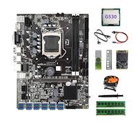 Lodokdre Placa base B75 ETH Miner 12USB+G530 CPU+2XDDR4 4G RAM+128G SSD+64G USB Driver+ventilador+cable SATA + cable interruptor para BTC