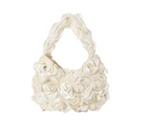 Lodoot Bolso de noche multiusos de satén con asa superior, diseño de rosas y lentejuelas, bolso de mano para mujer, boda, fiesta, decoración de rosas, White, One Size
