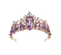 Lodoot Diadema de cristal con diamantes de imitación para mujer, novia, boda, fiesta, aro para el pelo, diadema delicada morada, diadema de cristal para mujer, oro rosa