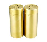 Lodoot Juego de 2 tarros de condimentos de acero inoxidable para sal y pimienta dorada para utensilios de cocina y hogar, cómodos y ergonómicos