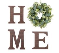 Lodoot Letrero de madera para decoración de pared, letra del hogar con corona de eucaliptos artificiales, colgantes decorativos para casas de campo