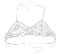 Lodoot Llamativa cadena de pecho para el cuerpo, joyería deslumbrante plateada para fiestas y vida nocturna, adorno chapado en plata