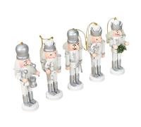 Lodoot Paquete de 5 figuras de cascanueces en miniatura plateadas, adornos de madera, decoración de árbol de Navidad, adornos para festivales