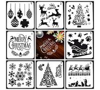 Lodoot Paquete de 8 plantillas reutilizables para dibujar, diseño de Papá Noel, árbol de Navidad, reno, copo de nieve, para amantes