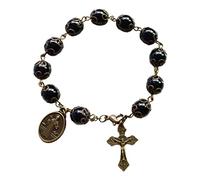 Lodoot Pulsera católica de cuentas de cristal negro con cruz, pulsera católica de moda para colgante de cruz, joyería religiosa, recuerdo para niñas y hombres