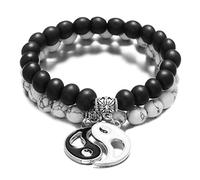 Lodoot Pulseras de pareja de moda para hombre y mujer, con cuentas de Taiji Feng Shui, color blanco natural turquesa y negro, pulseras a juego para pareja para novio y novia de larga distancia I Miss