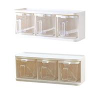 Lodoot Tarros vacíos para el hogar con cuchara, 3 cajas transparentes para condimentos, estante de almacenamiento de cocina para sal, azúcar, pimienta negra