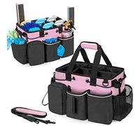 LoDrid Carrito de limpieza profesional grande con divisor desmontable, organizador de suministros con asa y correa para el hombro, bolsas de limpieza para amas de casa y limpiadores, Negro y Rosa
